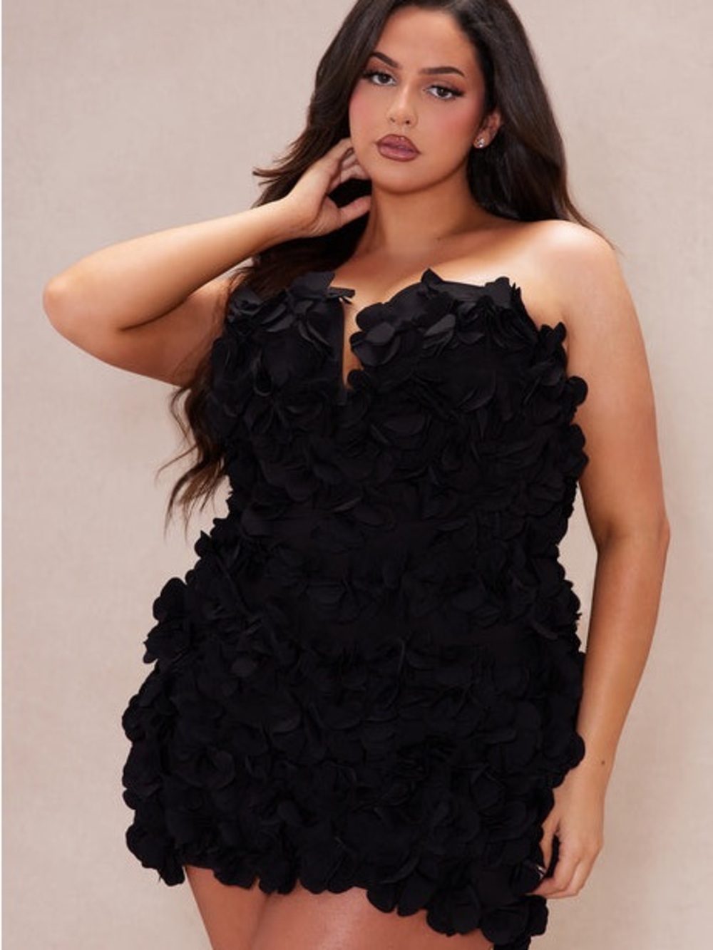 Fashion Nova Strapless Black Floral Appliqué Mini Dress 1x